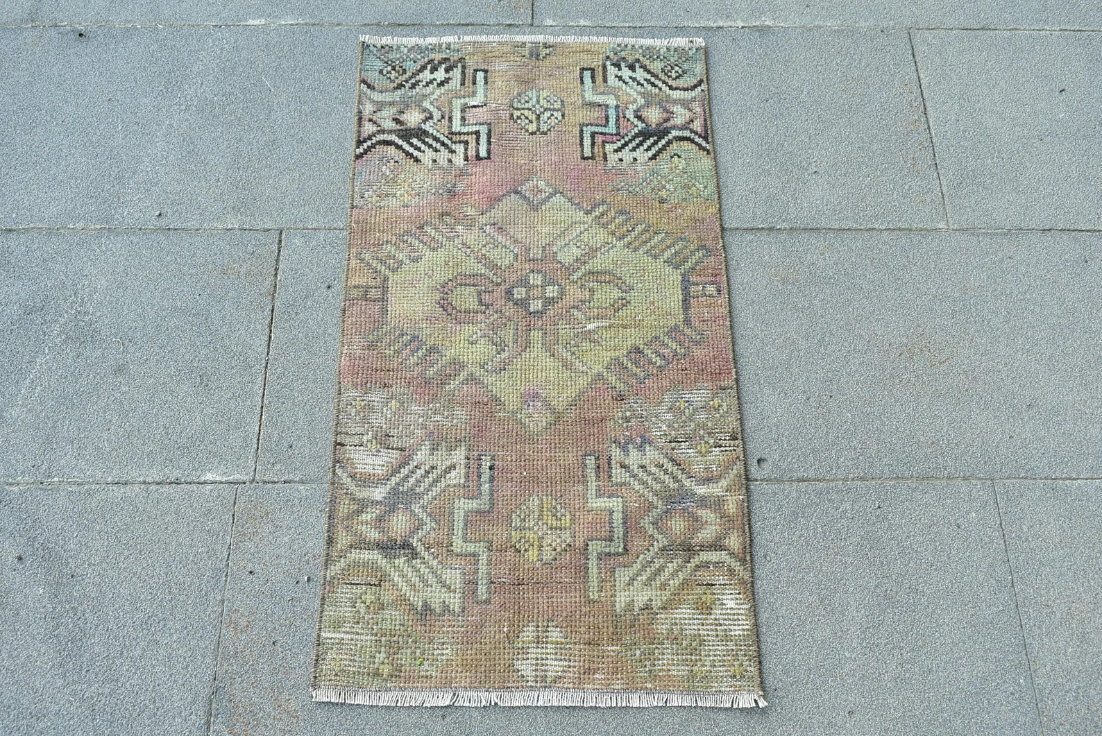Vintage Turkish Mini Rug 1.3 x 2.6 ft