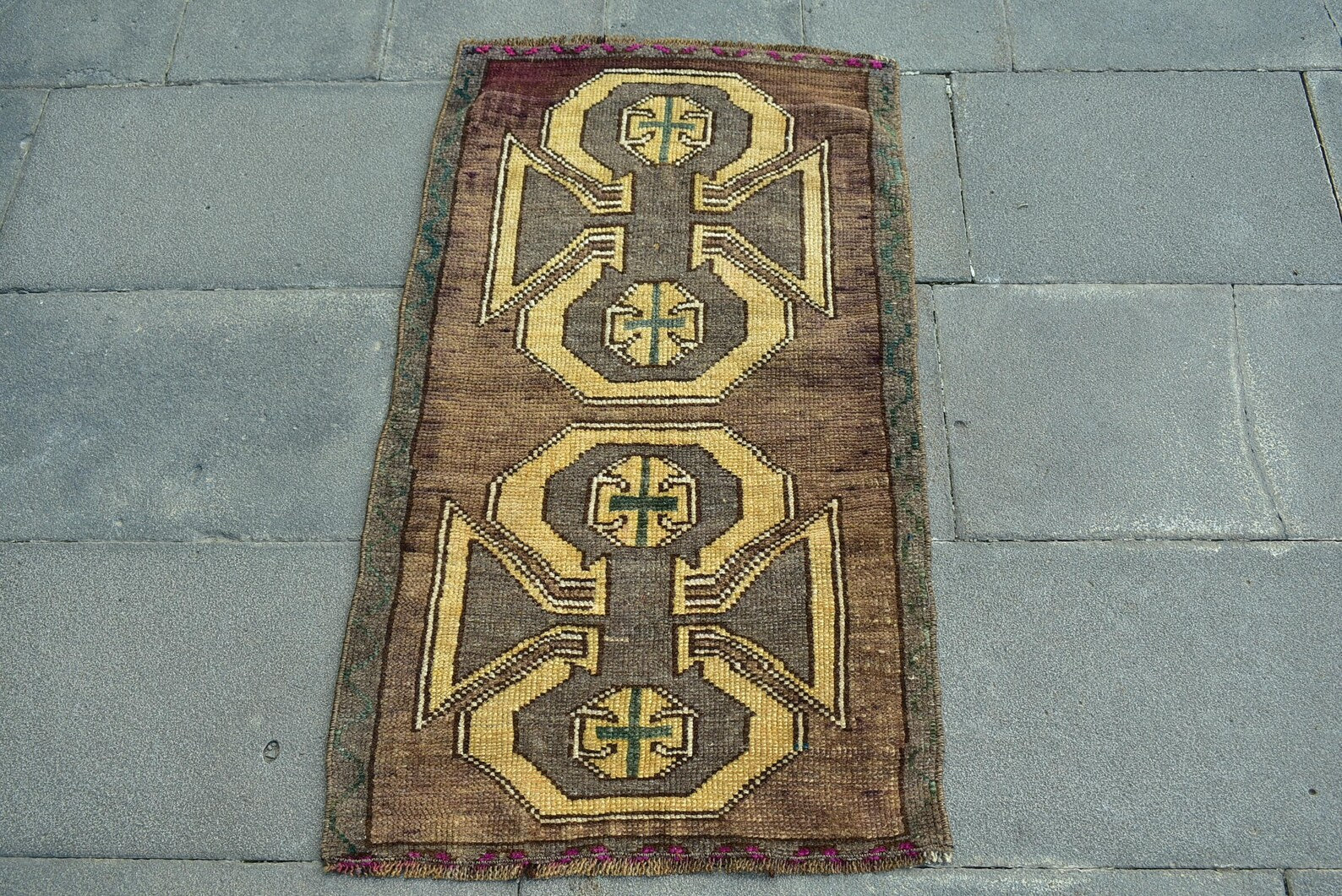 Vintage Turkish Mini Rug 1.7 x 3.1 ft