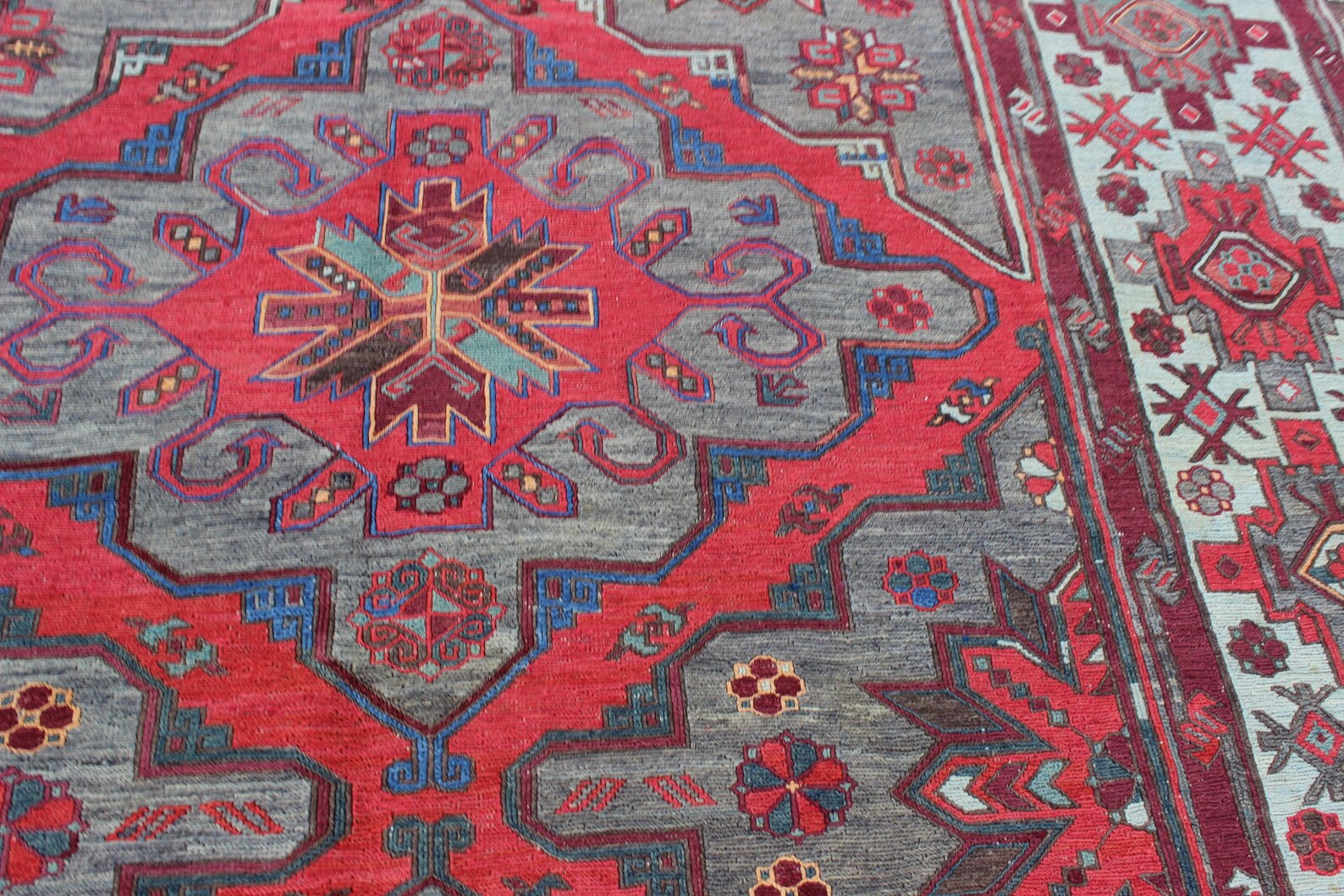 XL Vintage Soumak Accent Area Rug 7.3 x 12.5 ft