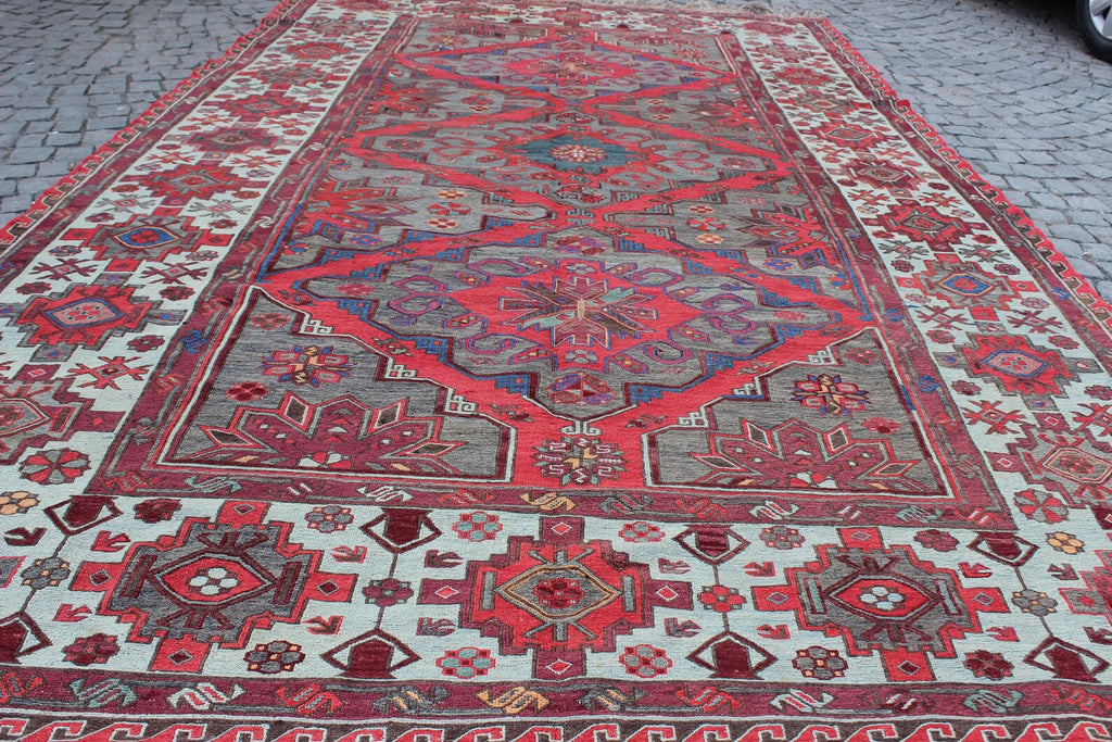 XL Vintage Soumak Accent Area Rug 7.3 x 12.5 ft