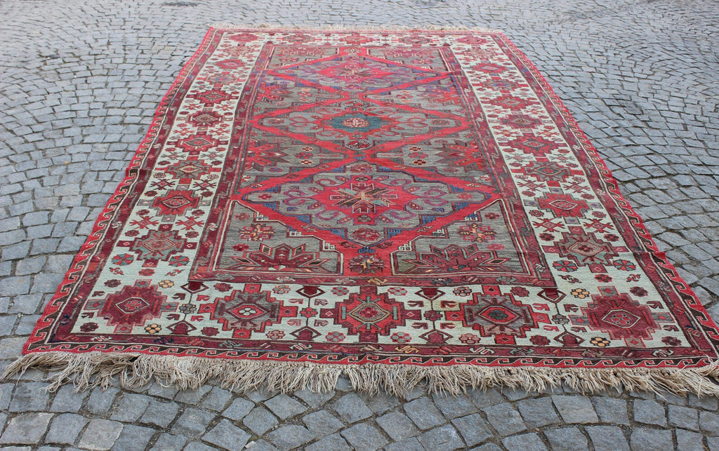 XL Vintage Soumak Accent Area Rug 7.3 x 12.5 ft