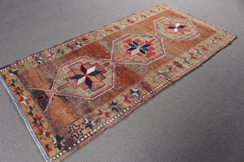 Vintage Turkish Accent Area rug 3.7 x 7.6 ft