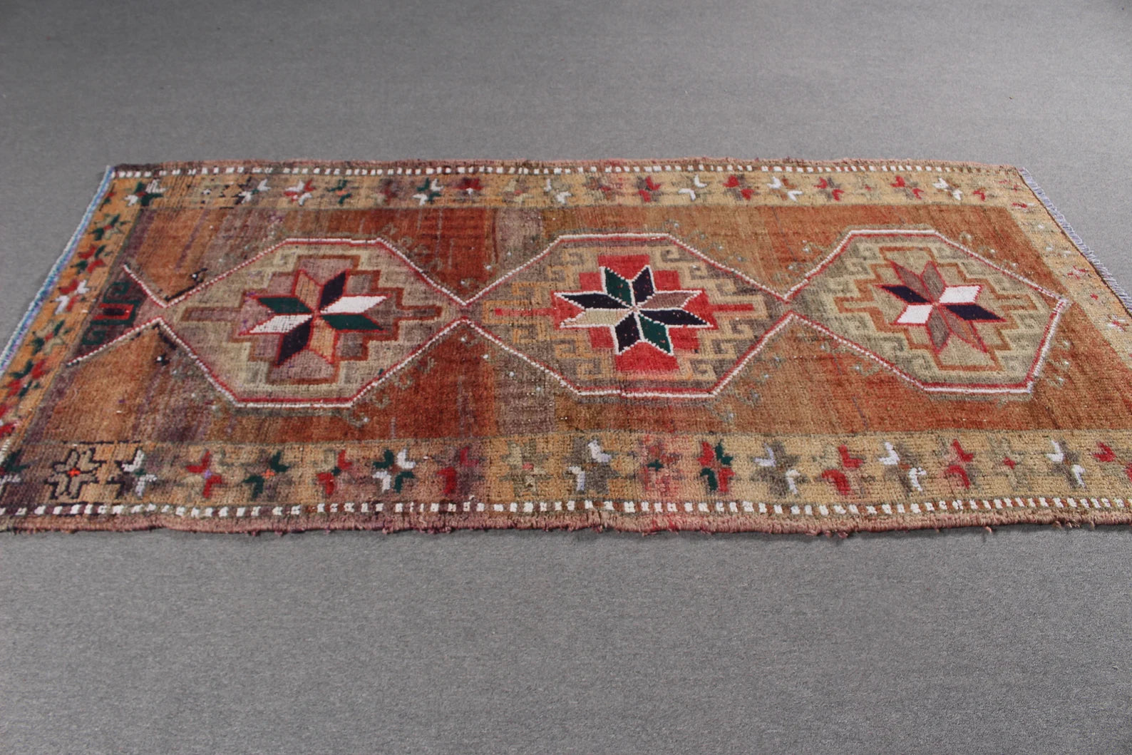Vintage Turkish Accent Area rug 3.7 x 7.6 ft