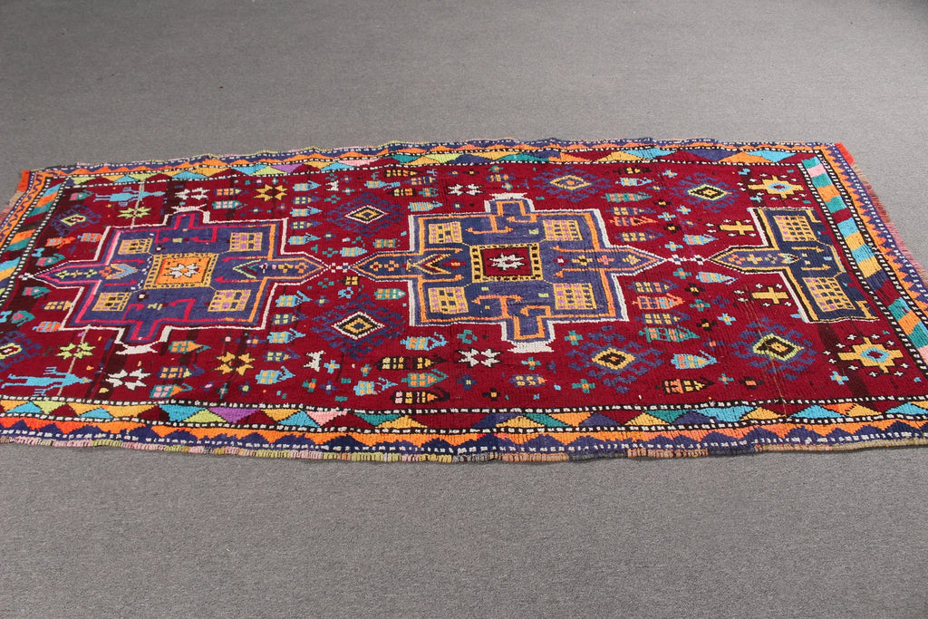 Vintage Turkish Accent Area rug 3.8 x 7.9 ft