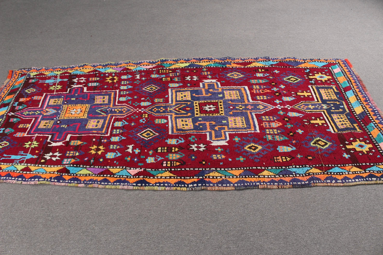 Vintage Turkish Accent Area rug 3.8 x 7.9 ft