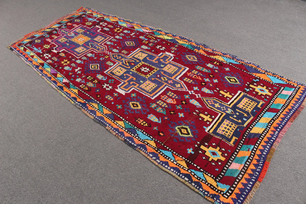 Vintage Turkish Accent Area rug 3.8 x 7.9 ft