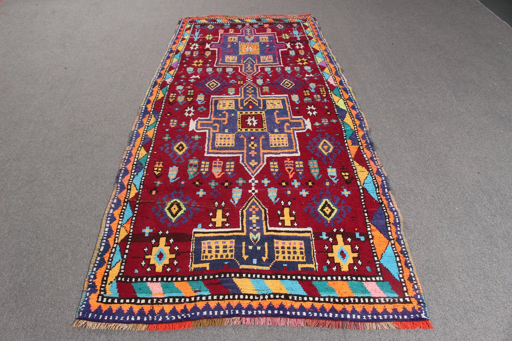 Vintage Turkish Accent Area rug 3.8 x 7.9 ft