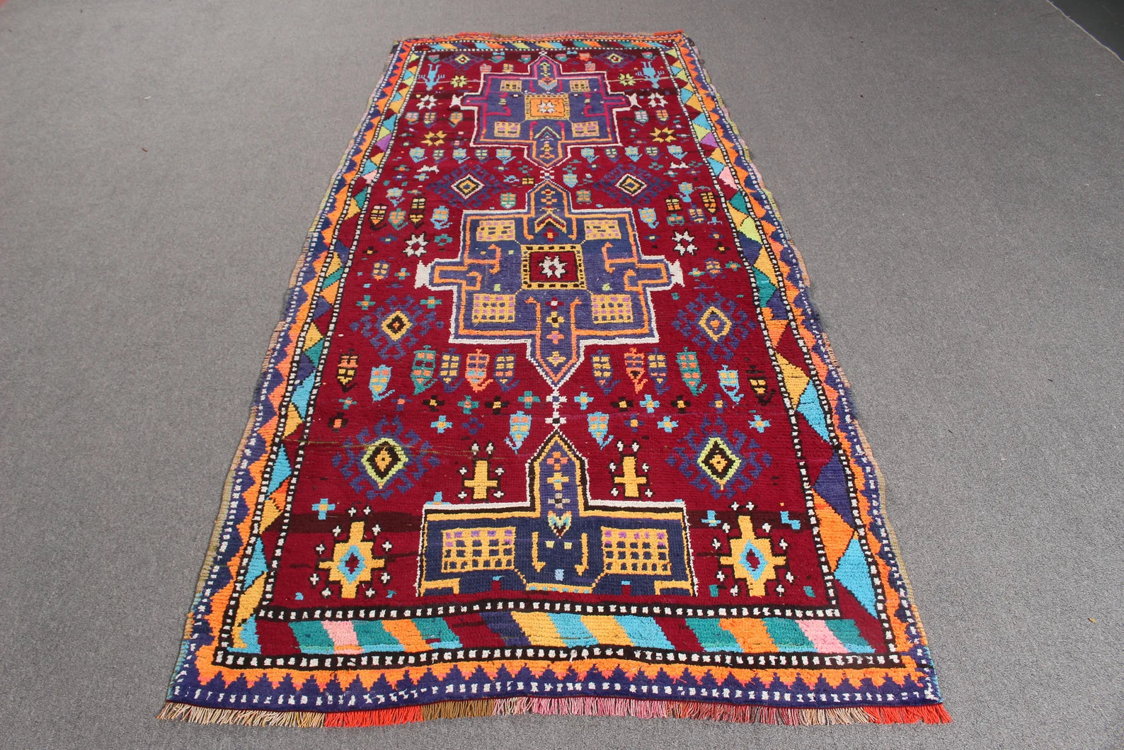 Vintage Turkish Accent Area rug 3.8 x 7.9 ft