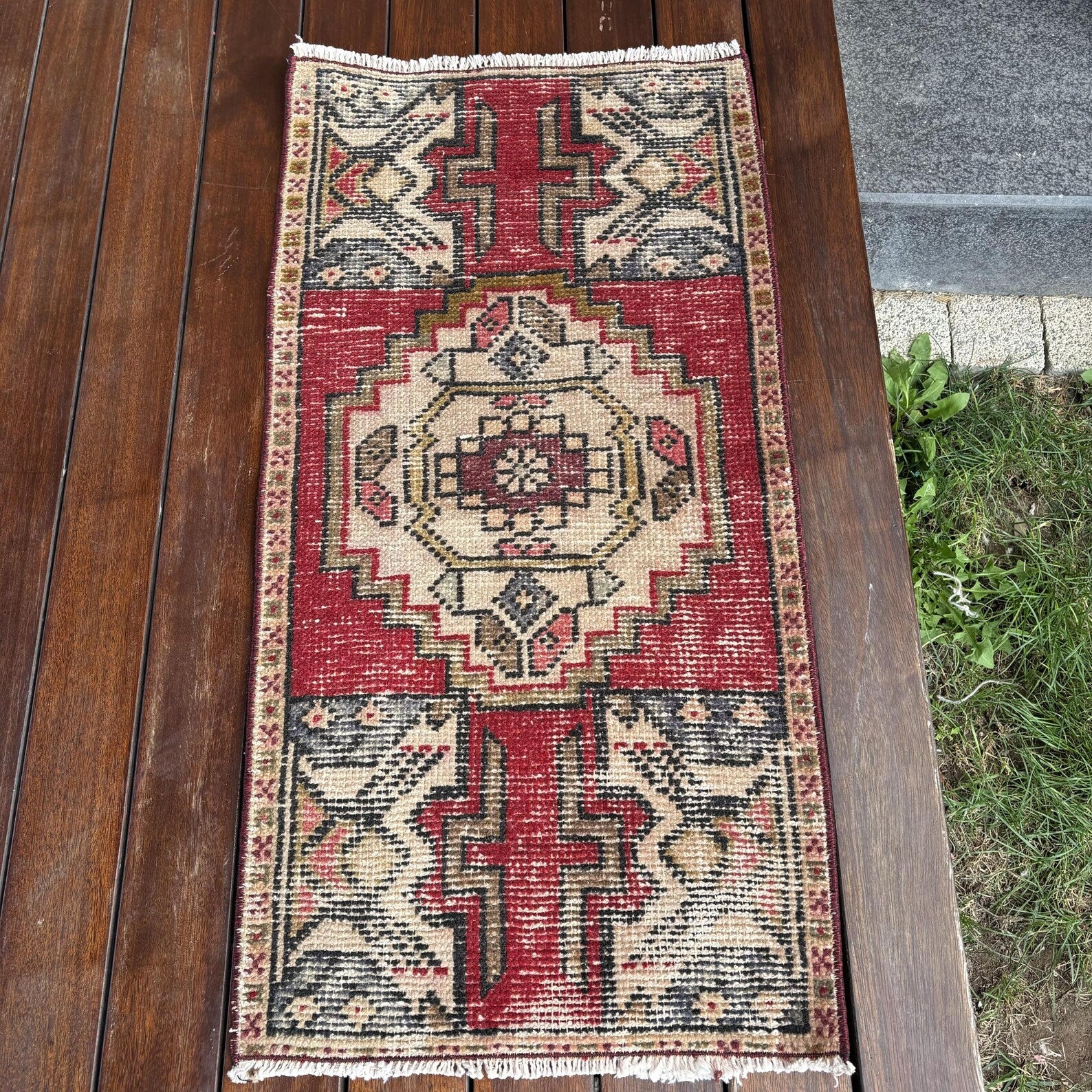Vintage Turkish Mini Rug 1.5 x 3.1 ft