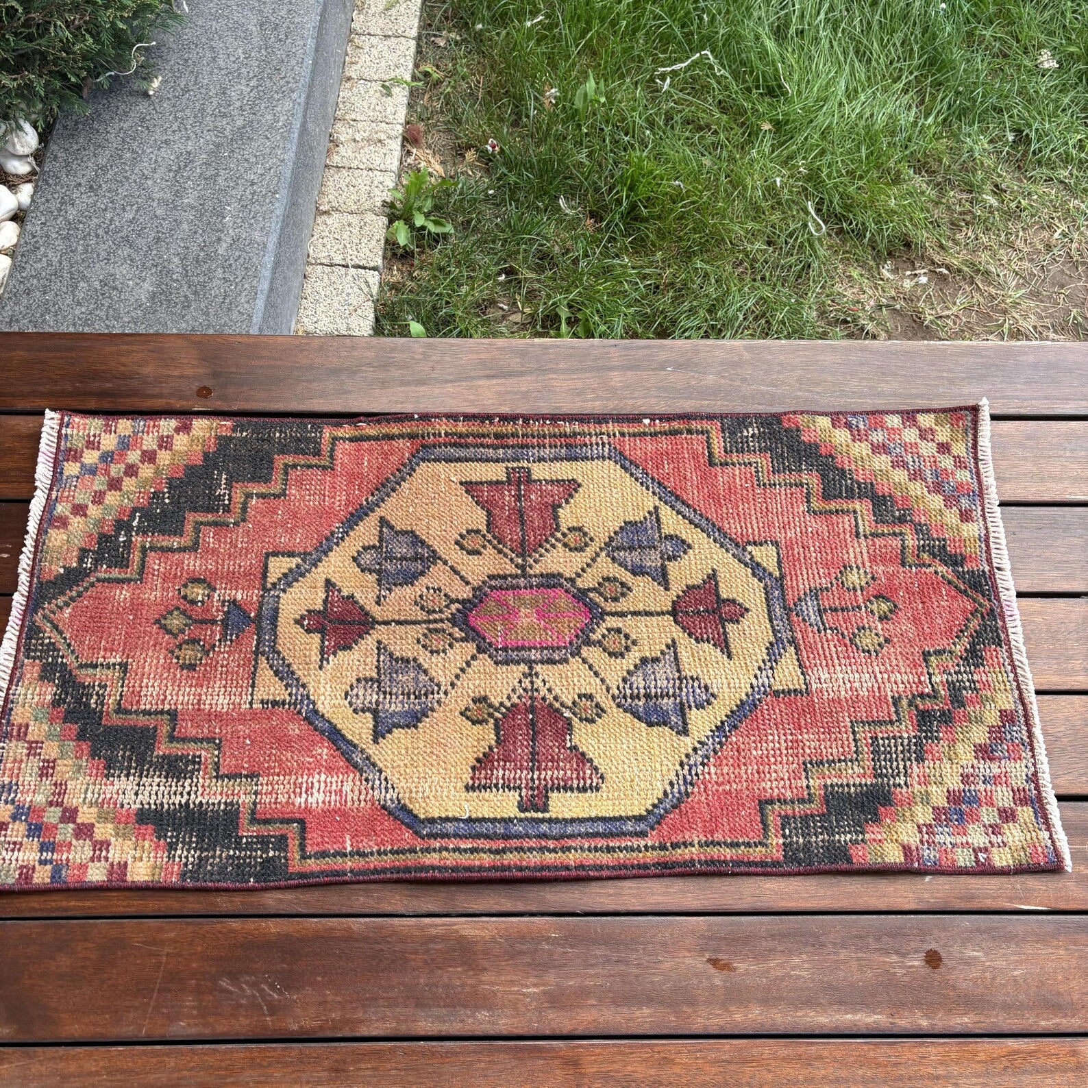 Vintage Turkish Mini Rug 1.4 x 2.9 ft