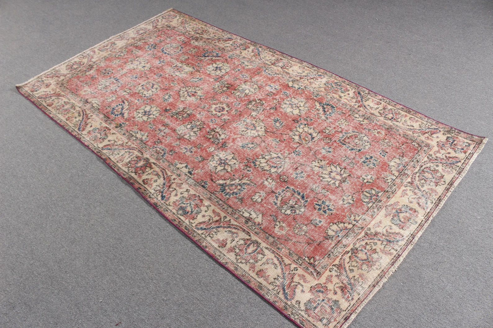 Vintage Turkish Accent Area rug 3.6 x 6.7 ft