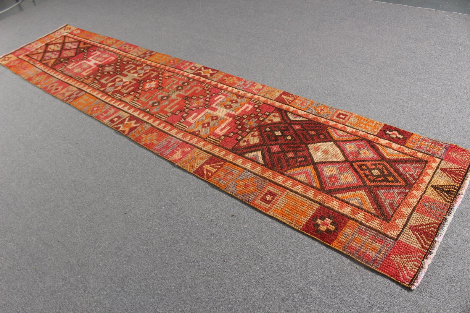 Vintage Turkish Runner Rug 2.6 x 11.7 ft