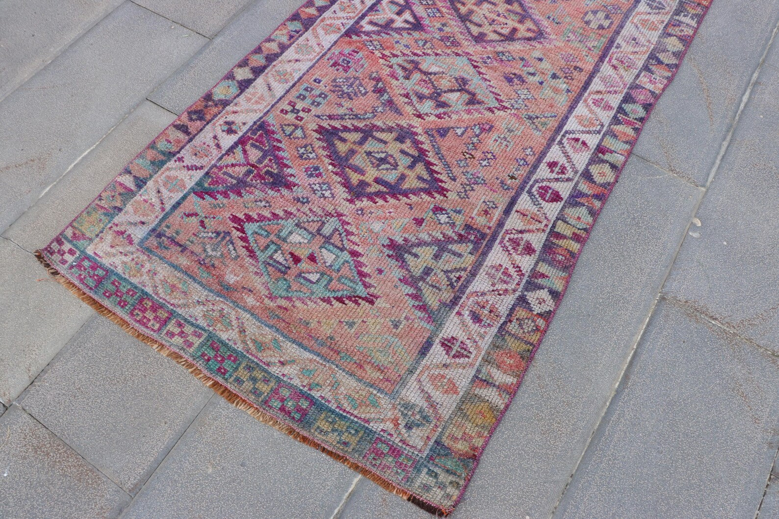 Vintage Turkish Runner Rug 3.1 x 7.5 ft