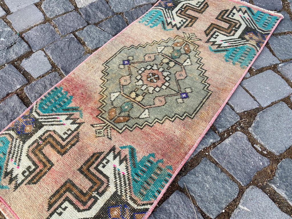 Vintage Turkish Mini Rug 1.3 x 2.8 ft