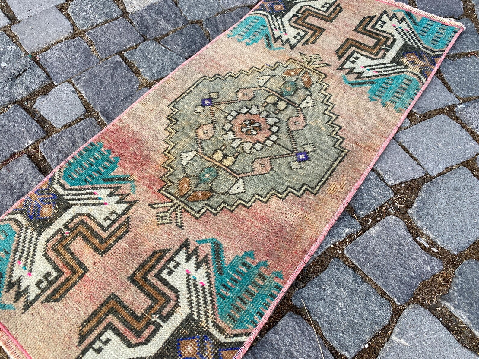 Vintage Turkish Mini Rug 1.3 x 2.8 ft