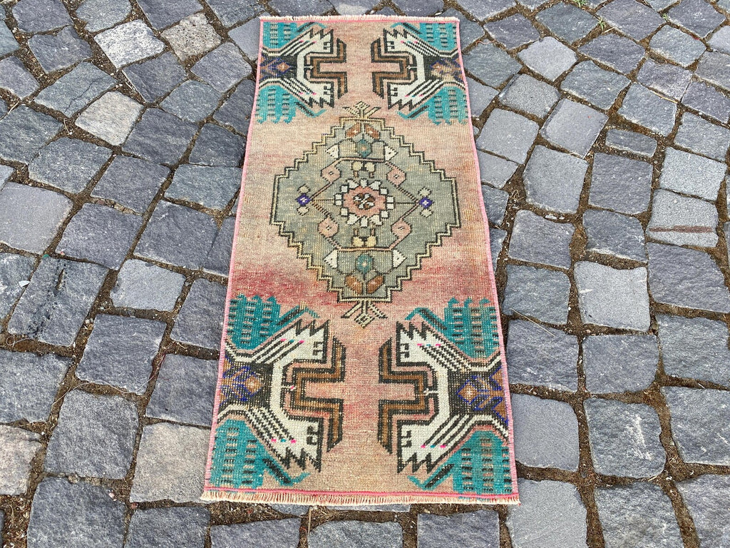 Vintage Turkish Mini Rug 1.3 x 2.8 ft