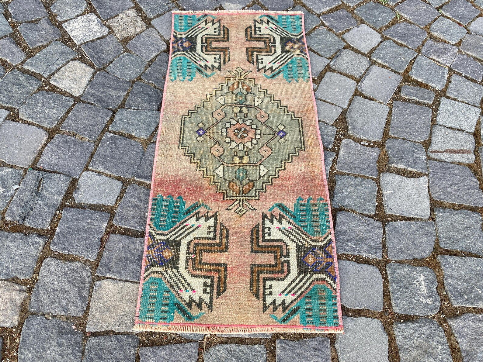 Vintage Turkish Mini Rug 1.3 x 2.8 ft