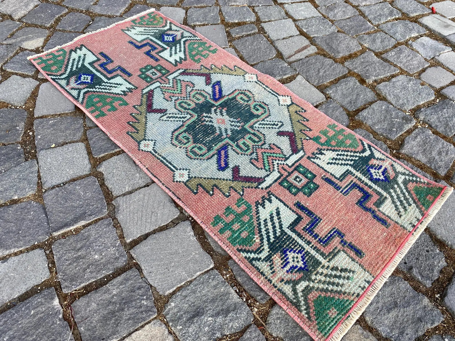 Vintage Turkish Mini Rug 1.3 x 3.1 ft
