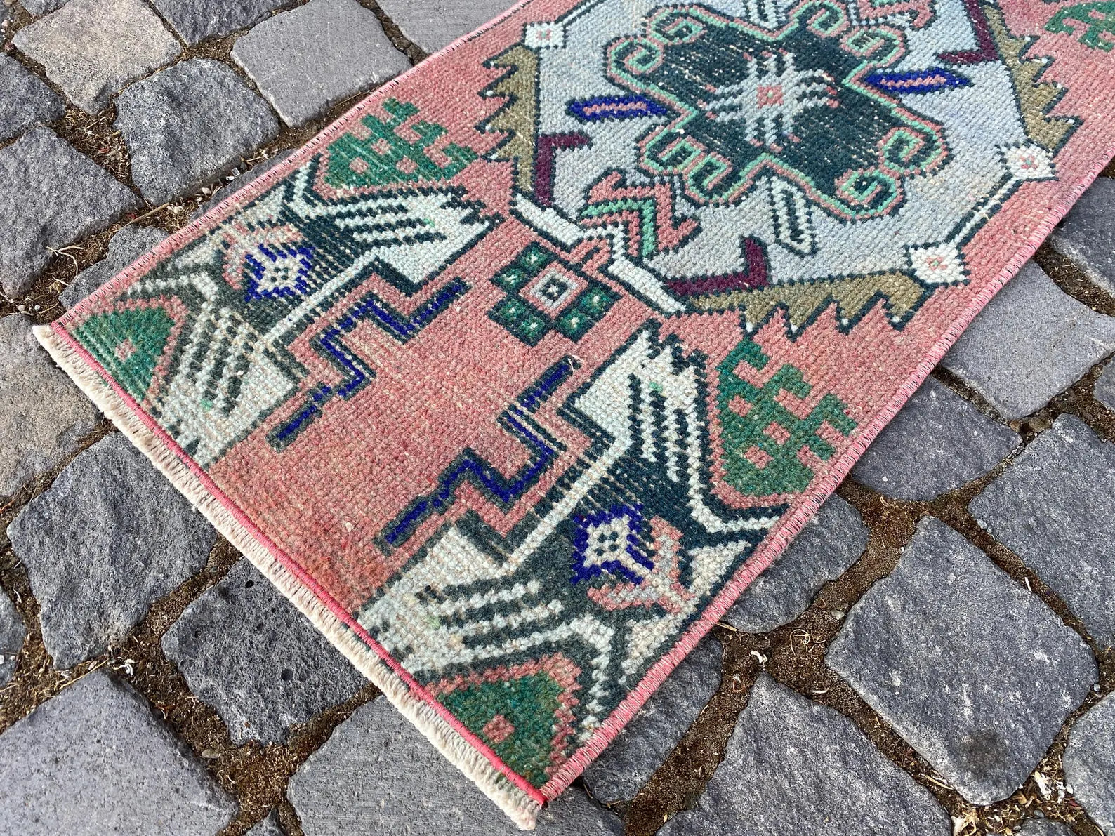 Vintage Turkish Mini Rug 1.3 x 3.1 ft