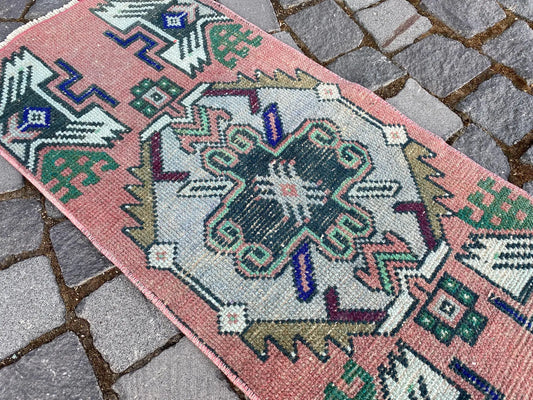 Vintage Turkish Mini Rug 1.3 x 3.1 ft
