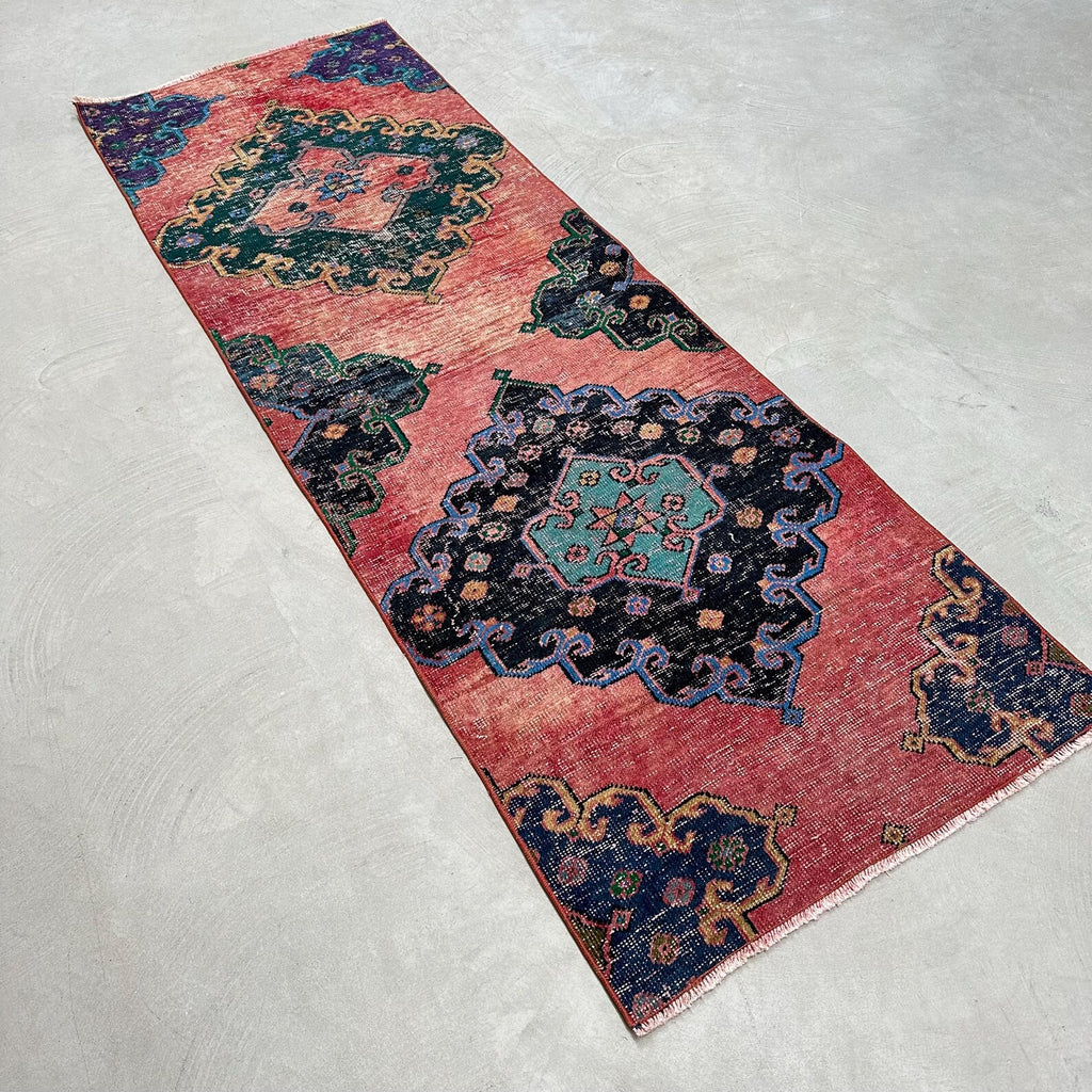 Vintage Turkish Runner Rug 2.4 x 7 ft