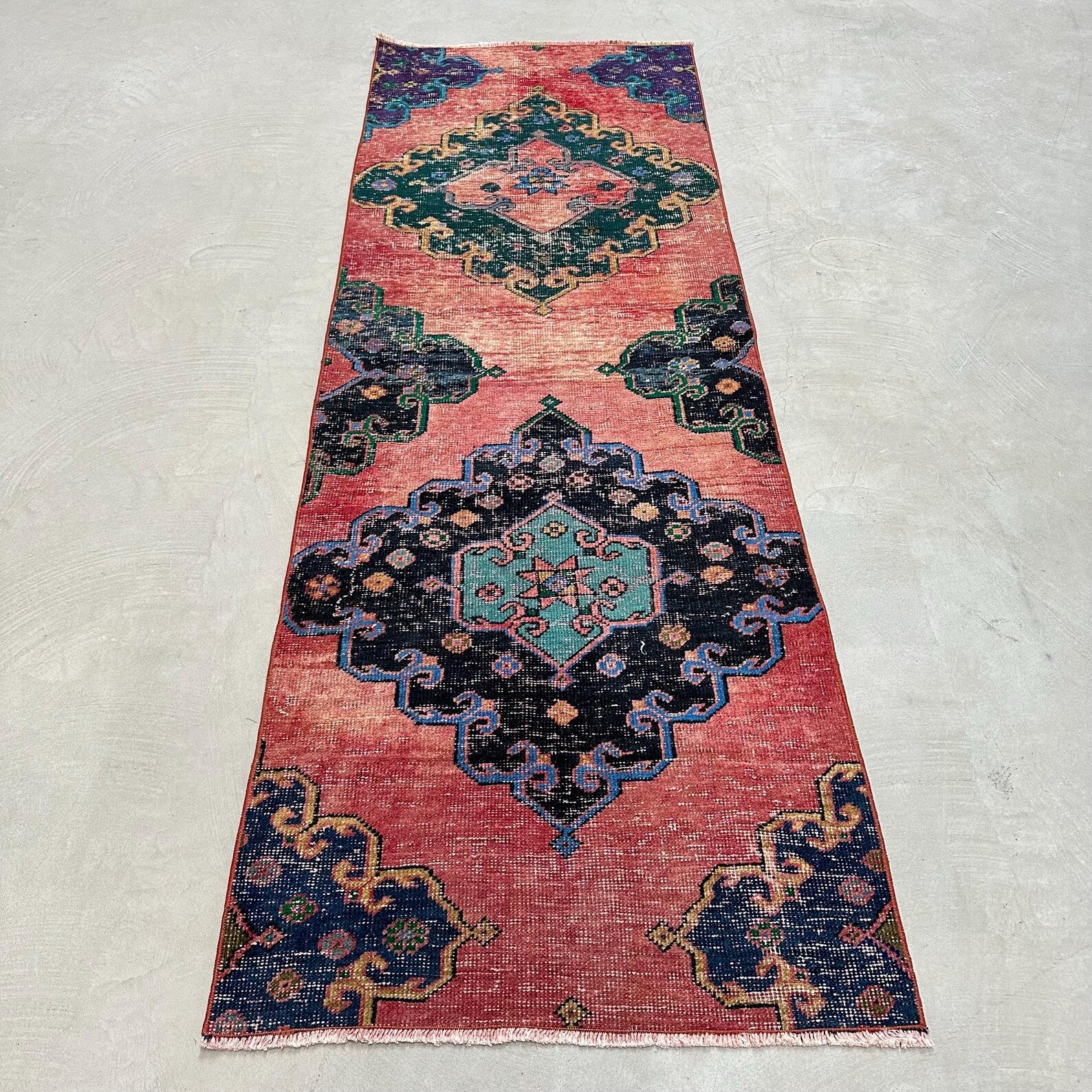 Vintage Turkish Runner Rug 2.4 x 7 ft