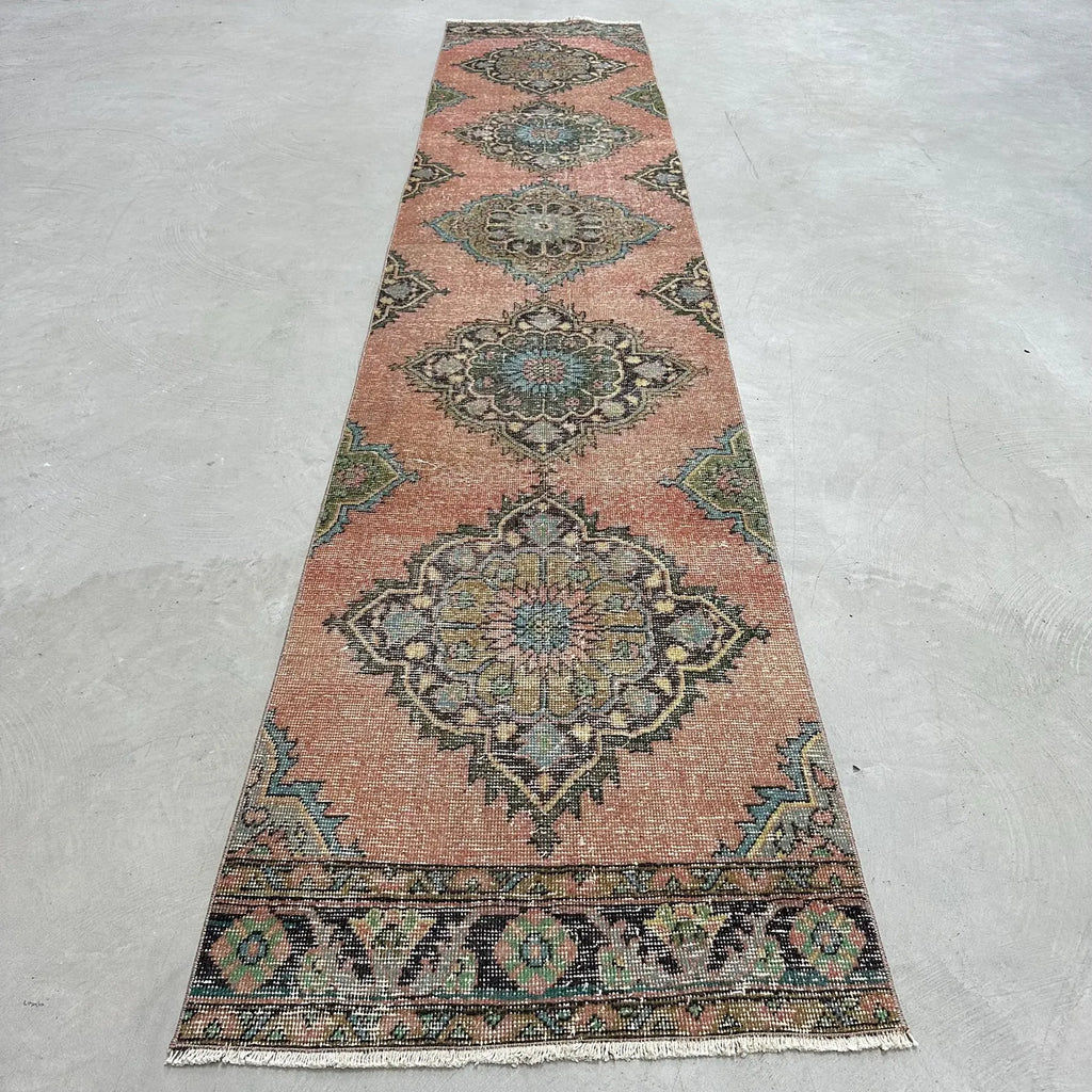 Vintage Turkish Runner Rug 2.5 x 12.4 ft