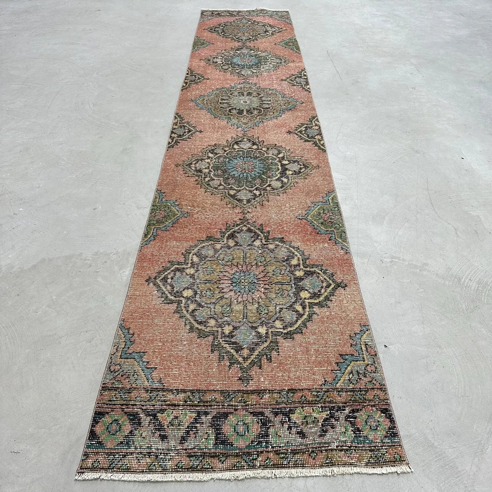 Vintage Turkish Runner Rug 2.5 x 12.4 ft