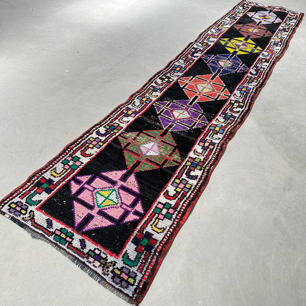 Vintage Turkish Runner Rug 2.7 x 12.3 ft