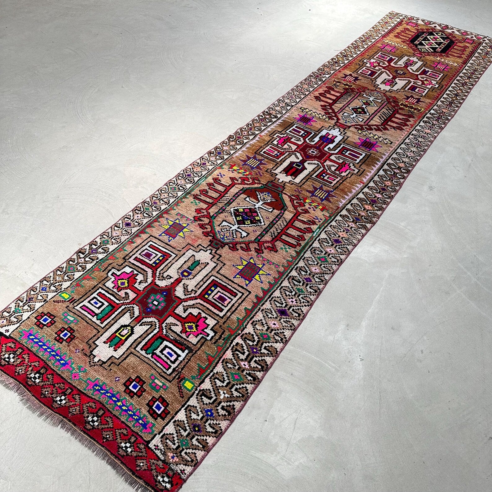 Vintage Turkish Runner Rug 2.8 x 11.6 ft