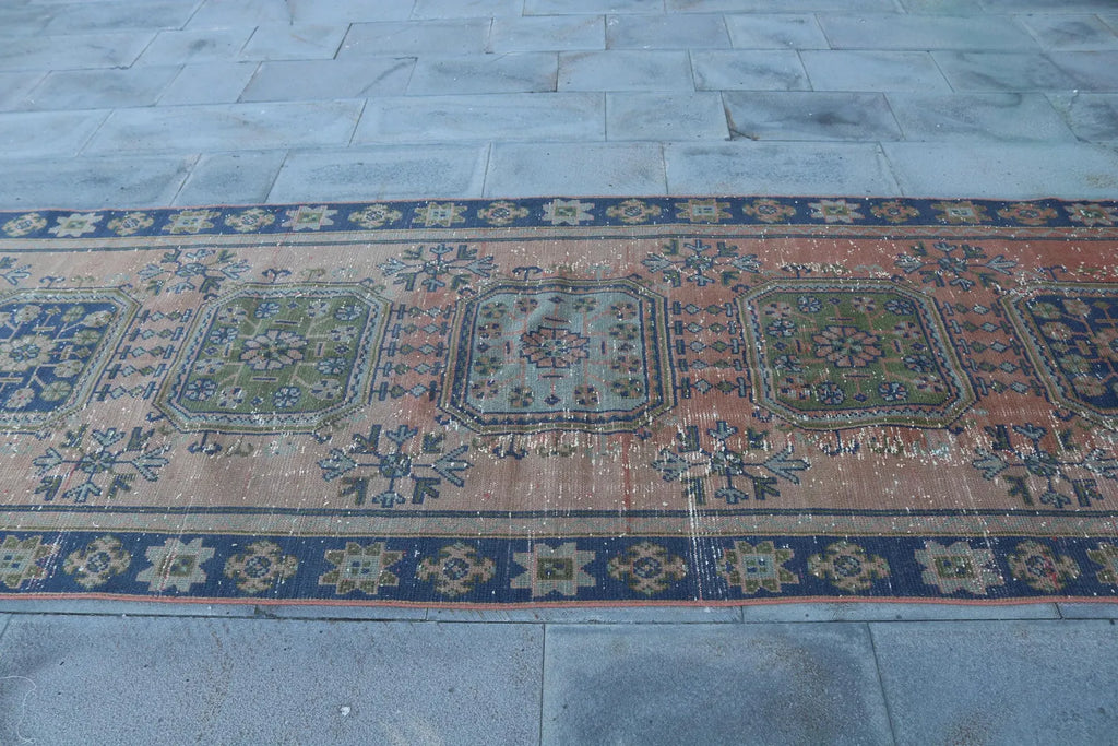 Vintage Turkish Accent Area rug 4 x 10.6 ft