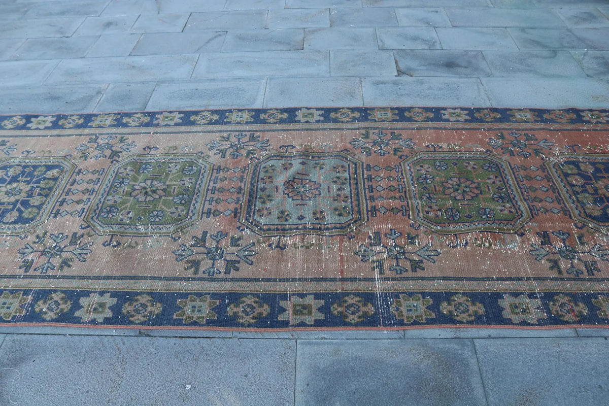 Vintage Turkish Accent Area rug 4 x 10.6 ft