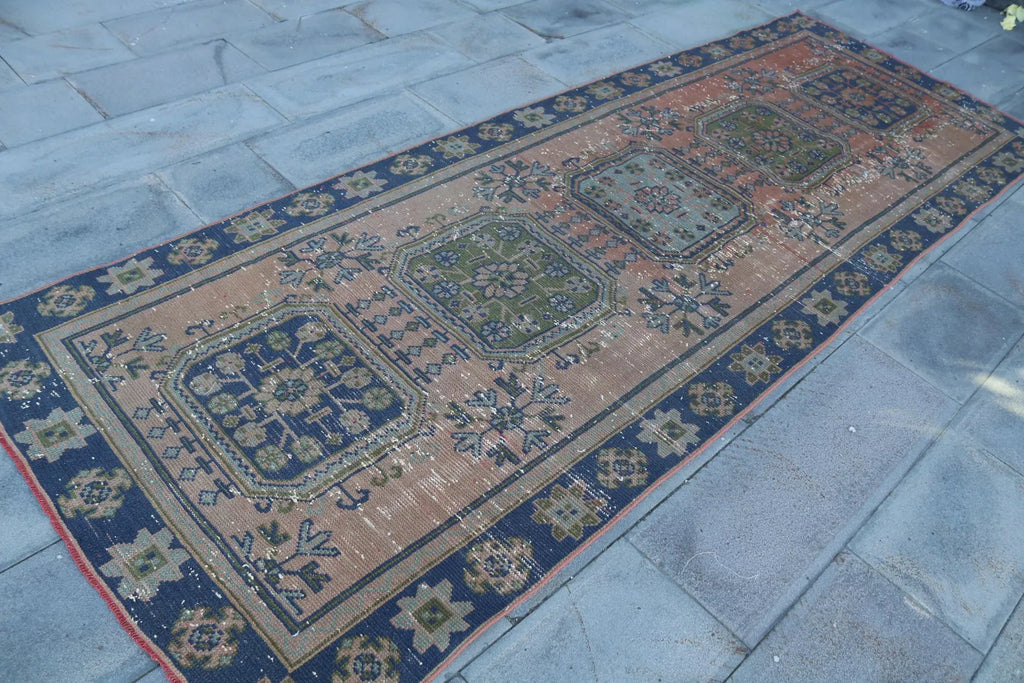 Vintage Turkish Accent Area rug 4 x 10.6 ft