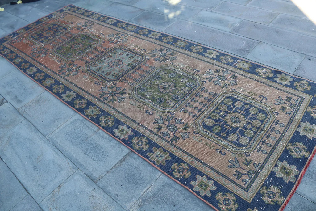 Vintage Turkish Accent Area rug 4 x 10.6 ft