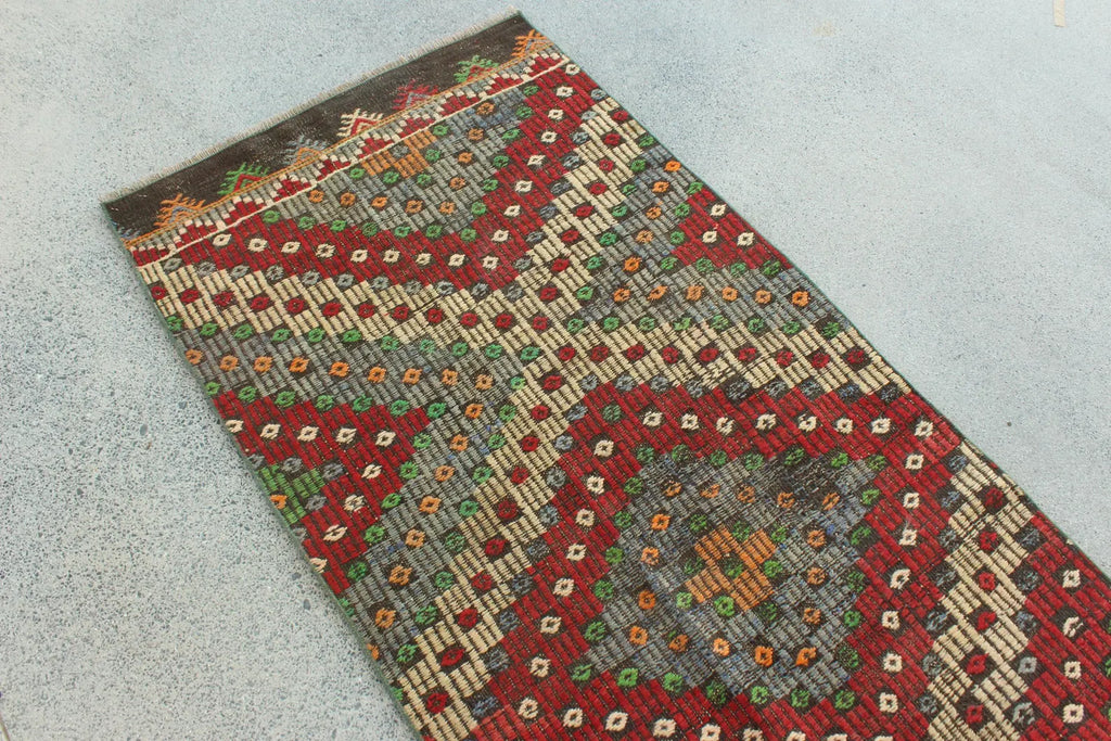 Vintage Turkish Runner Rug 2.6 x 9.4 ft