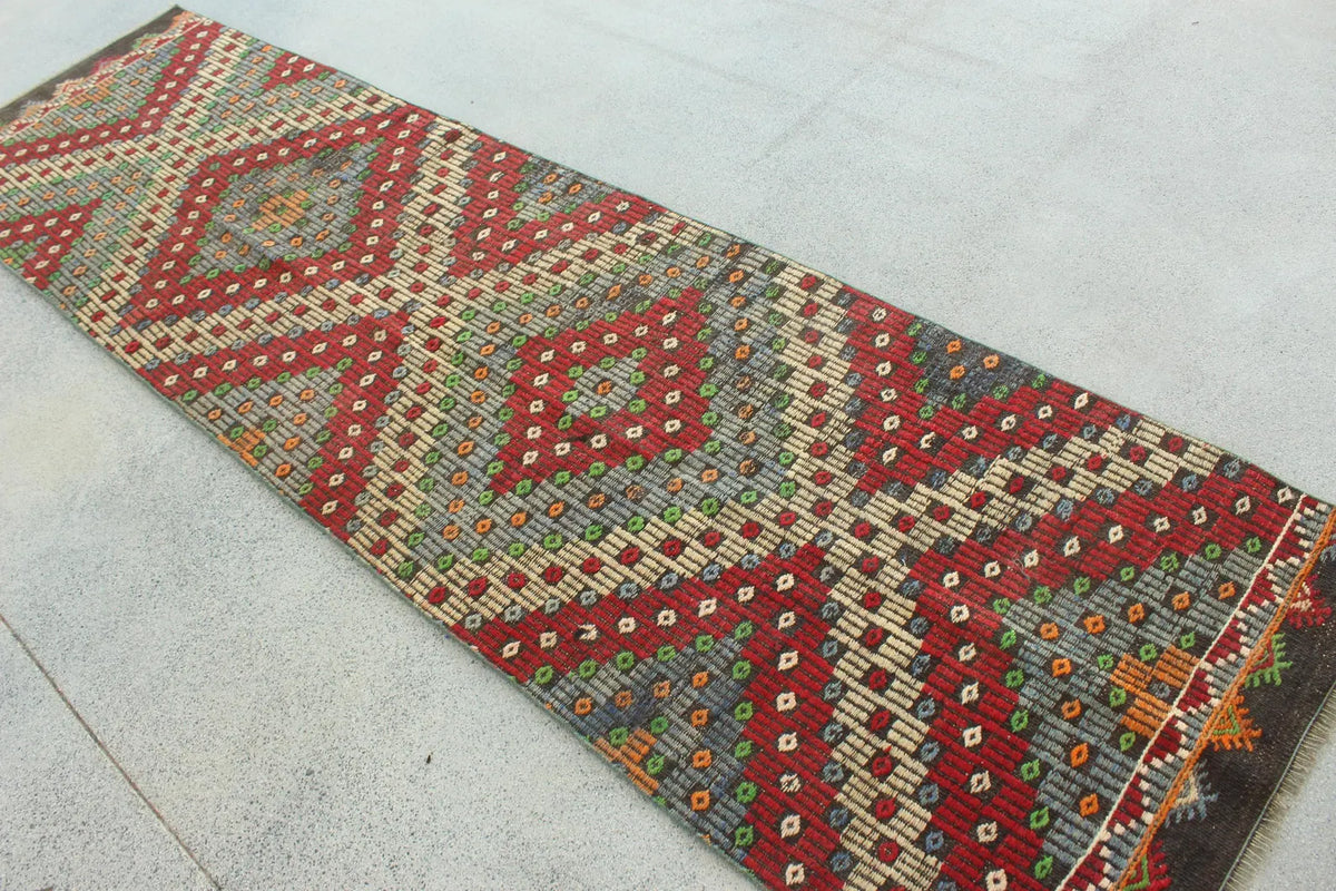 Vintage Turkish Runner Rug 2.6 x 9.4 ft
