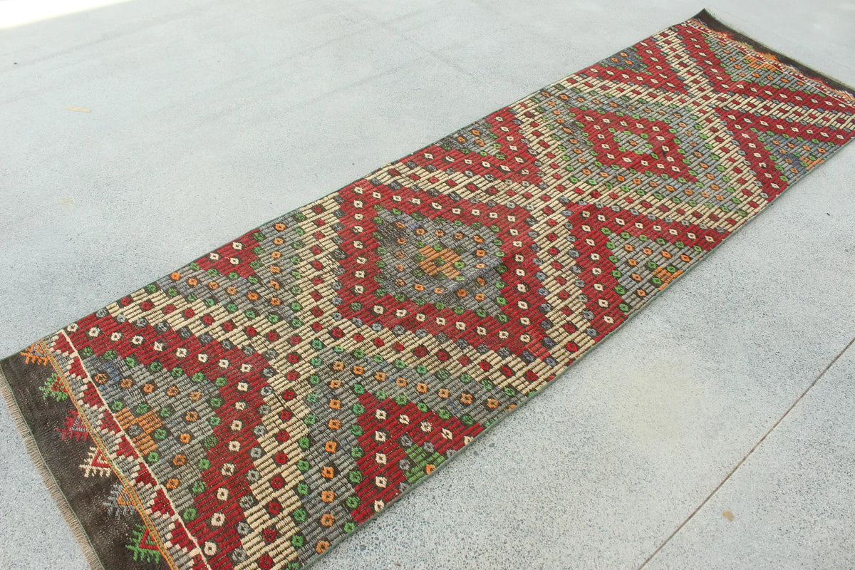 Vintage Turkish Runner Rug 2.6 x 9.4 ft