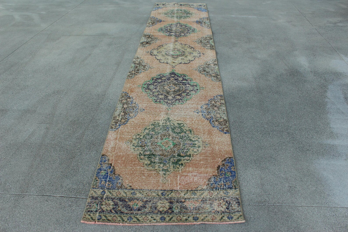 Vintage Turkish Runner Rug 2.7 x 13.3 ft