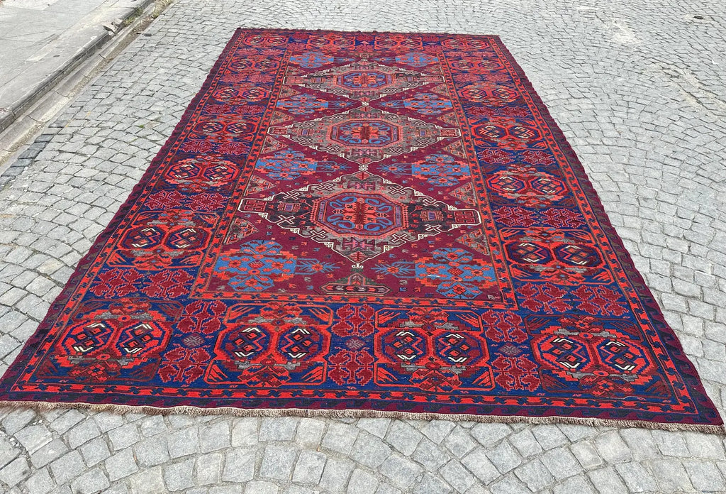 XL Vintage Soumak Accent Area Rug 8.1 x 13.1 ft
