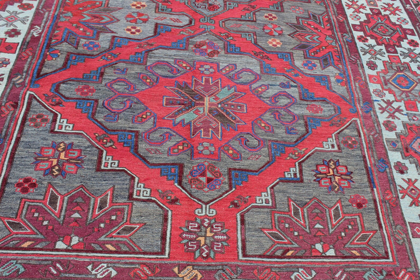 XL Vintage Soumak Accent Area Rug 7.3 x 12.5 ft