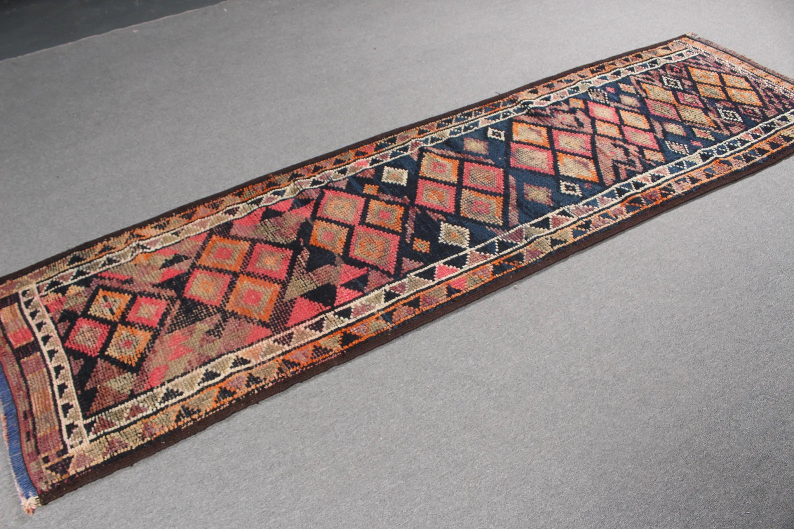 Vintage Turkish Runner Rug 2.7 x 9.6 ft