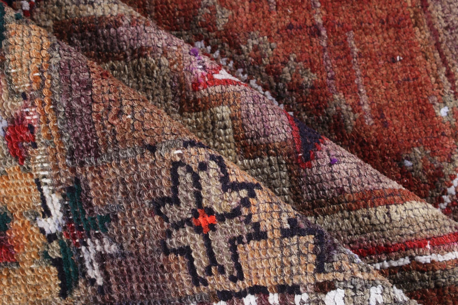 Vintage Turkish Accent Area rug 3.7 x 7.6 ft