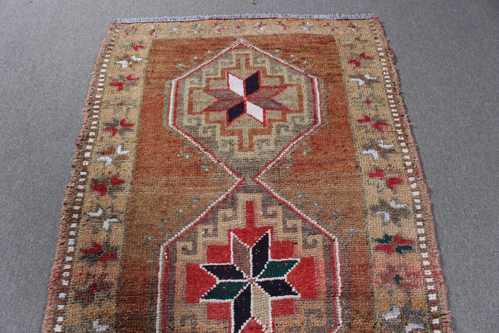Vintage Turkish Accent Area rug 3.7 x 7.6 ft