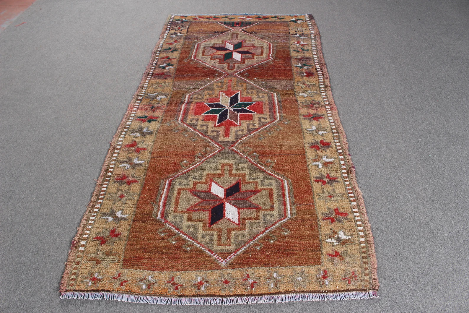 Vintage Turkish Accent Area rug 3.7 x 7.6 ft