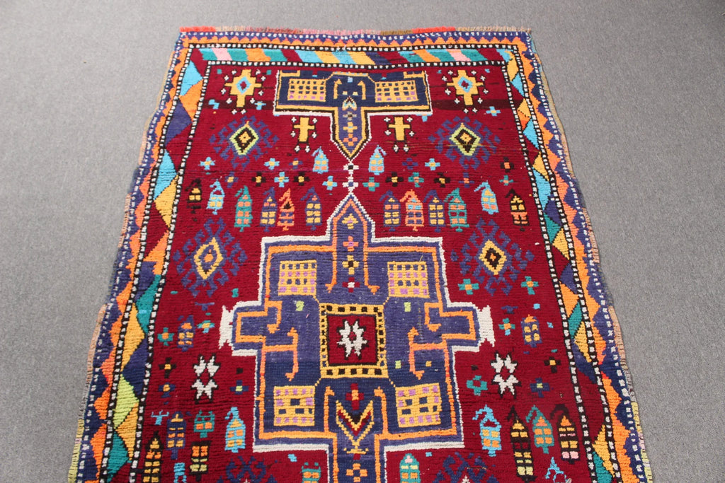 Vintage Turkish Accent Area rug 3.8 x 7.9 ft