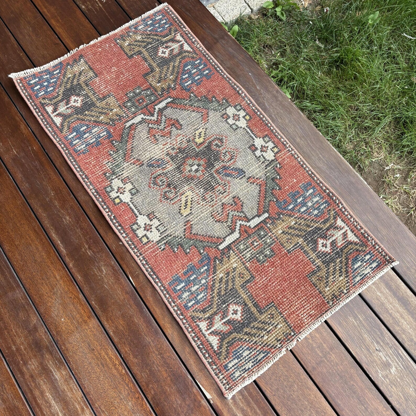 Vintage Turkish Mini Rug 1.4 x 2.8 ft