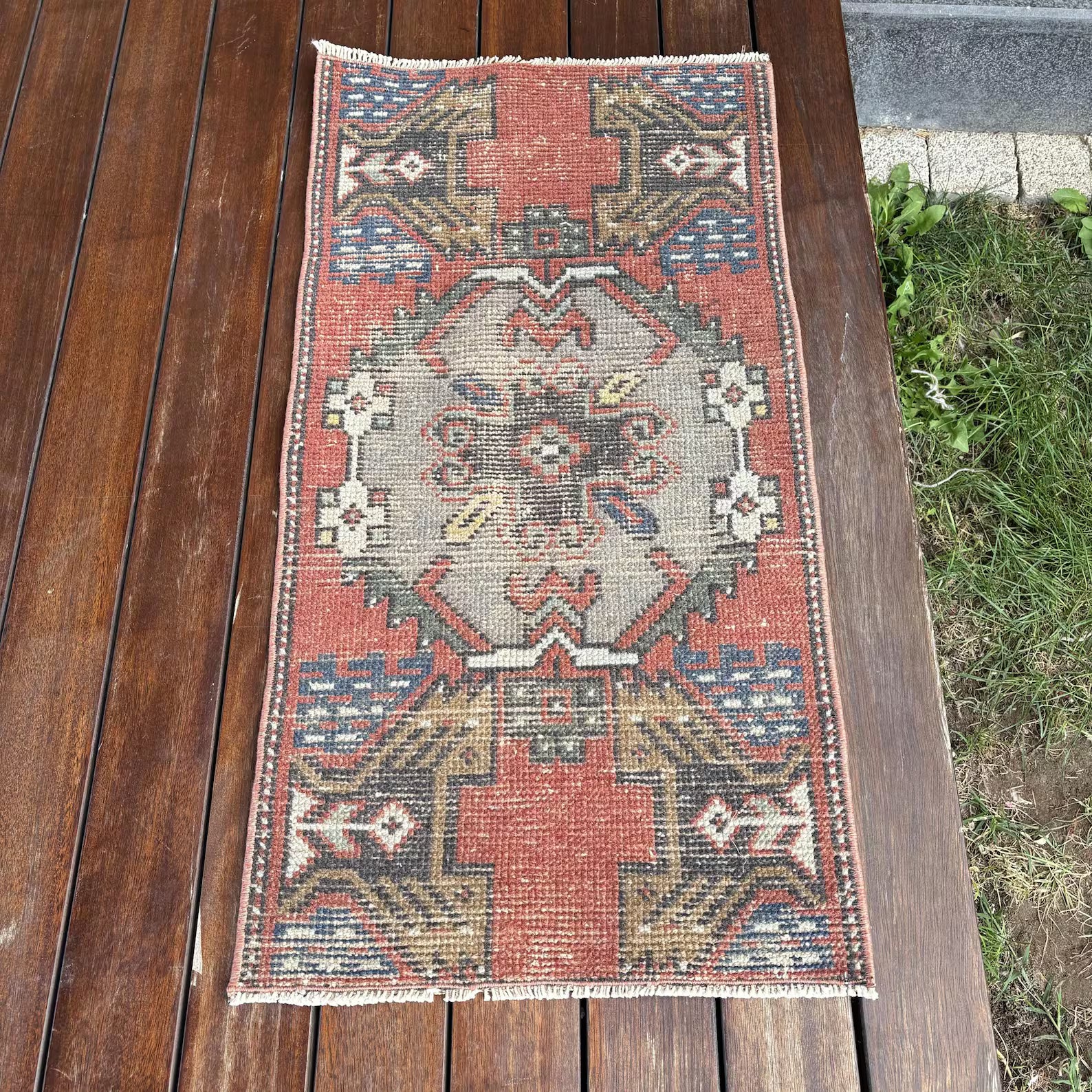 Vintage Turkish Mini Rug 1.4 x 2.8 ft