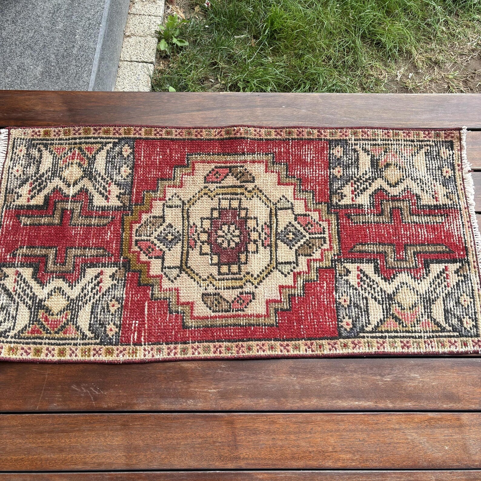 Vintage Turkish Mini Rug 1.5 x 3.1 ft