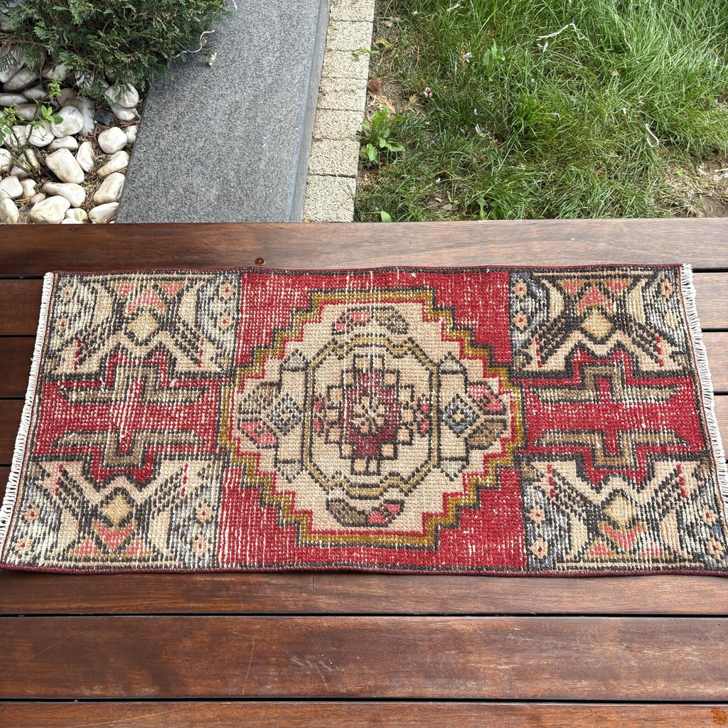 Vintage Turkish Mini Rug 1.4 x 3 ft