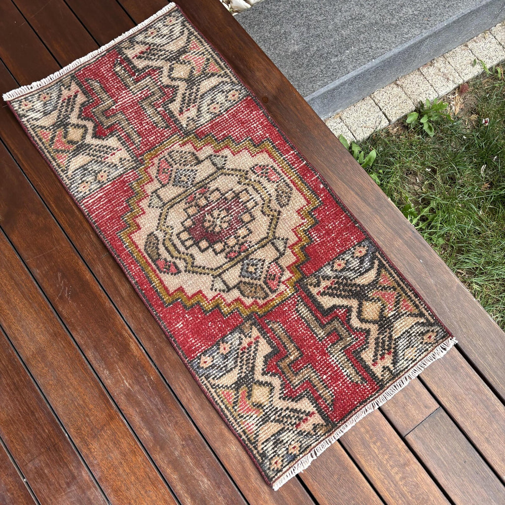Vintage Turkish Mini Rug 1.4 x 3 ft